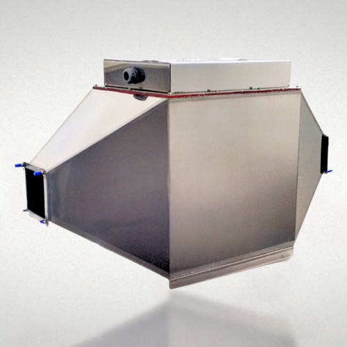 Aquecedor de passagem de ar Higher em aço inox com caixa de ligação e conexões flangeadas